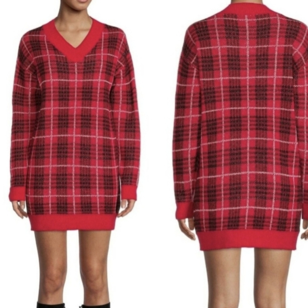 No Boundries Plaid Red & Black Winter Christmas Sweater Dress - Size XL - Picture 3 of 12